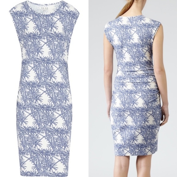 Reiss Rica Palm Tree Print Jersey Ruched Penc - Picture 2 of 8
